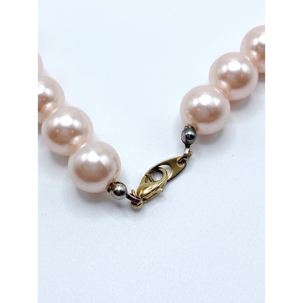 Vintage Faux Pearl Gold Tone Beaded Necklace Blush Pink Classic Retro 25" - Picture 4 of 5